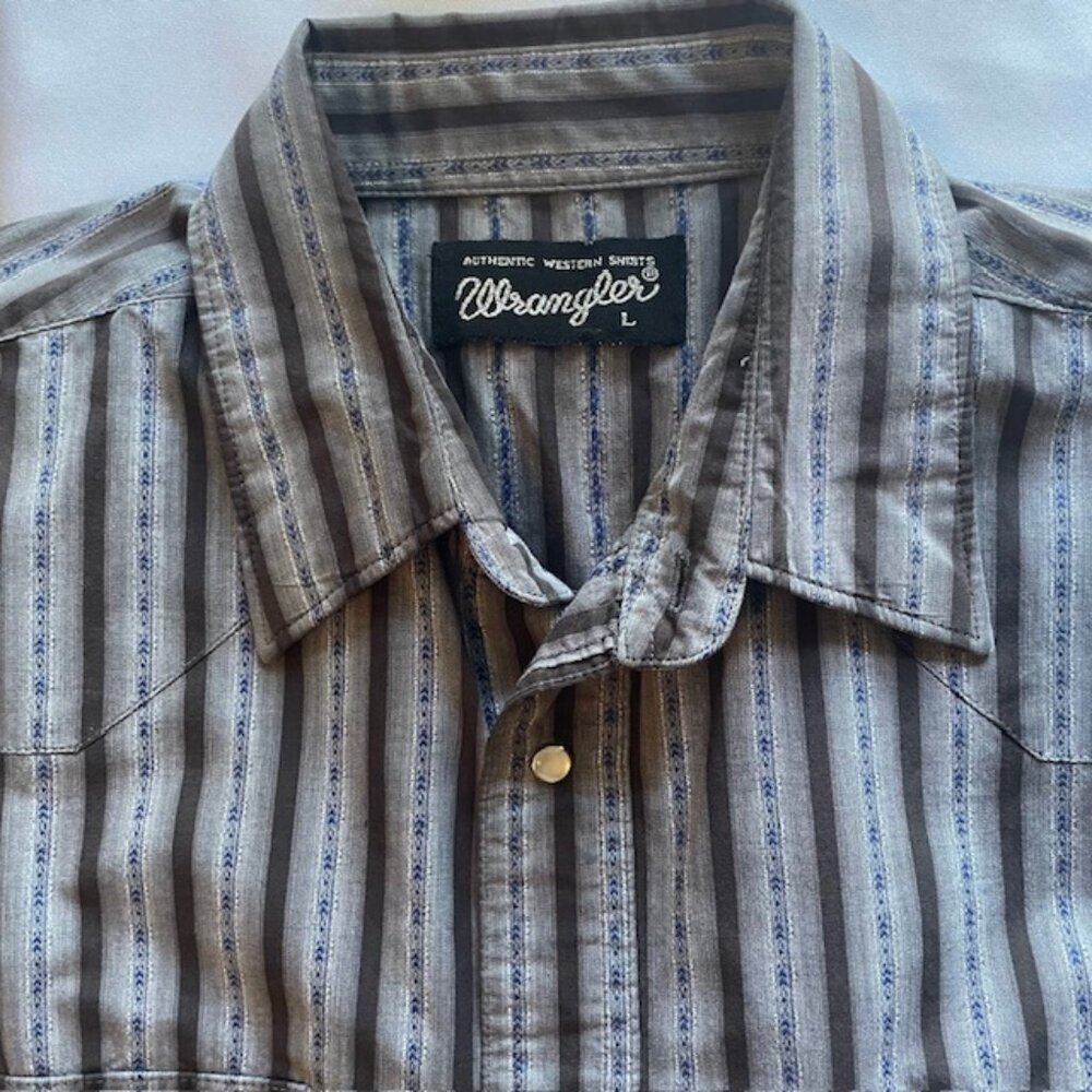 Wrangler Western‎ Snap Shirt Mens L Stripe Pearl Snap Cowboy